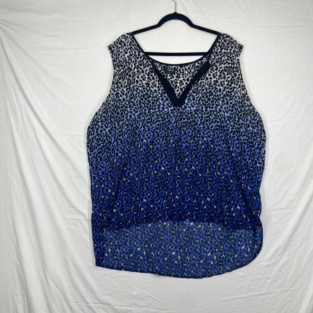 Shannon Ford New York Womens Blue Ombre Leopard Print Sleeveless V-Neck Blouse